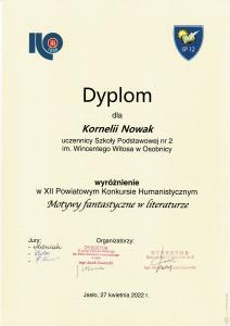 Wyróżnienie Korneli Nowak w konkursie humanistycznym