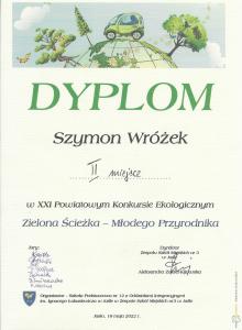 Szymon Wróżek - laureatem Powiatowego Konkursu Ekologicznego